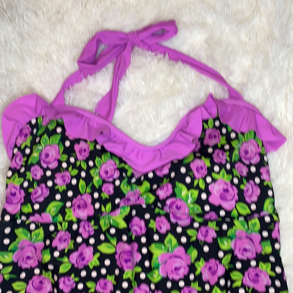 OP Purple Rose Black White Polka Dot One Piece Bathing Suit Size XXL - Picture 3 of 10